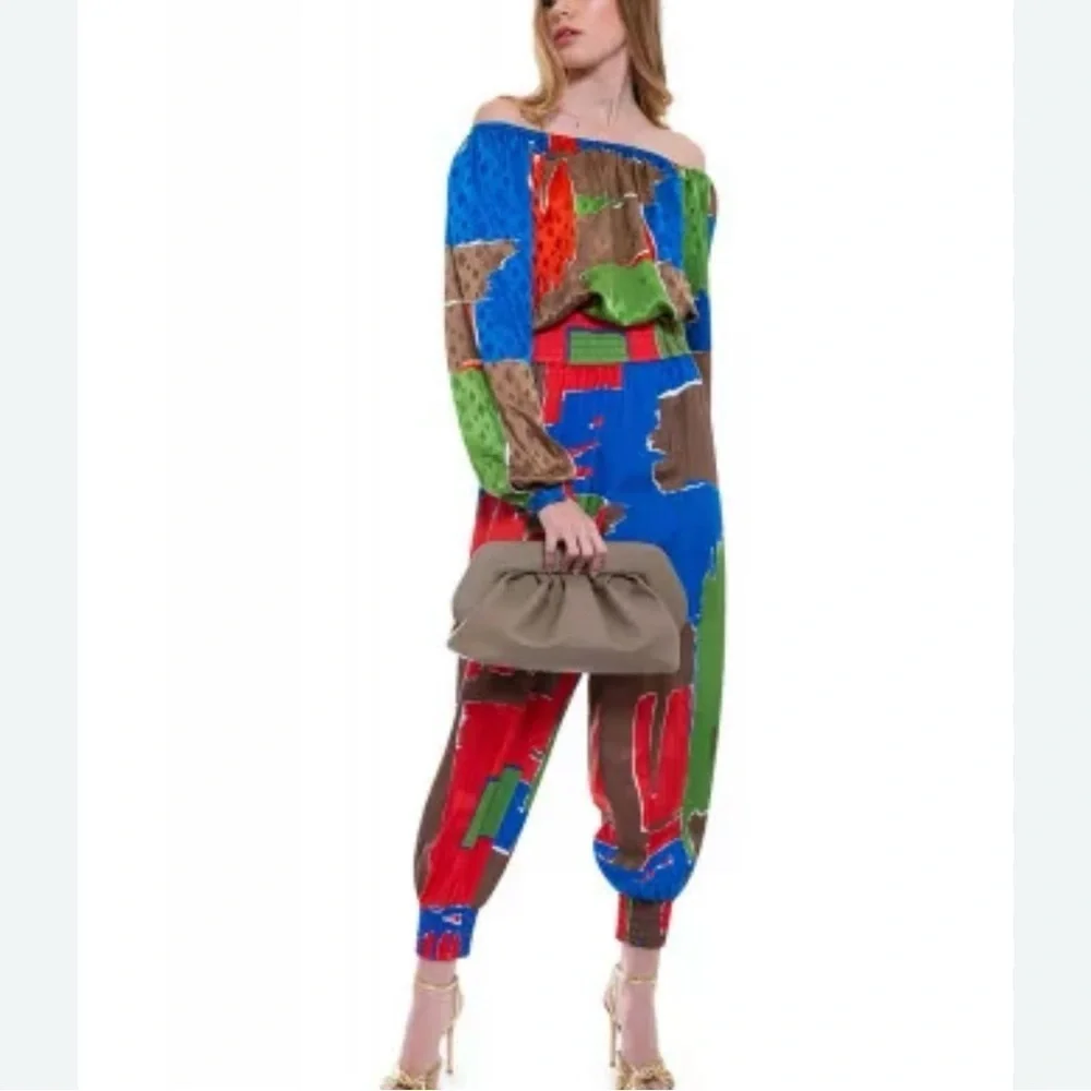 Tory Burch Printed Silk Jacquard Off The Shoulder Blouse